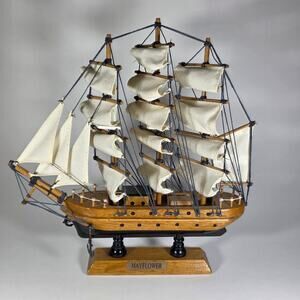 Vintage Mayflower Wooden Ship Model Nautical Decor Display